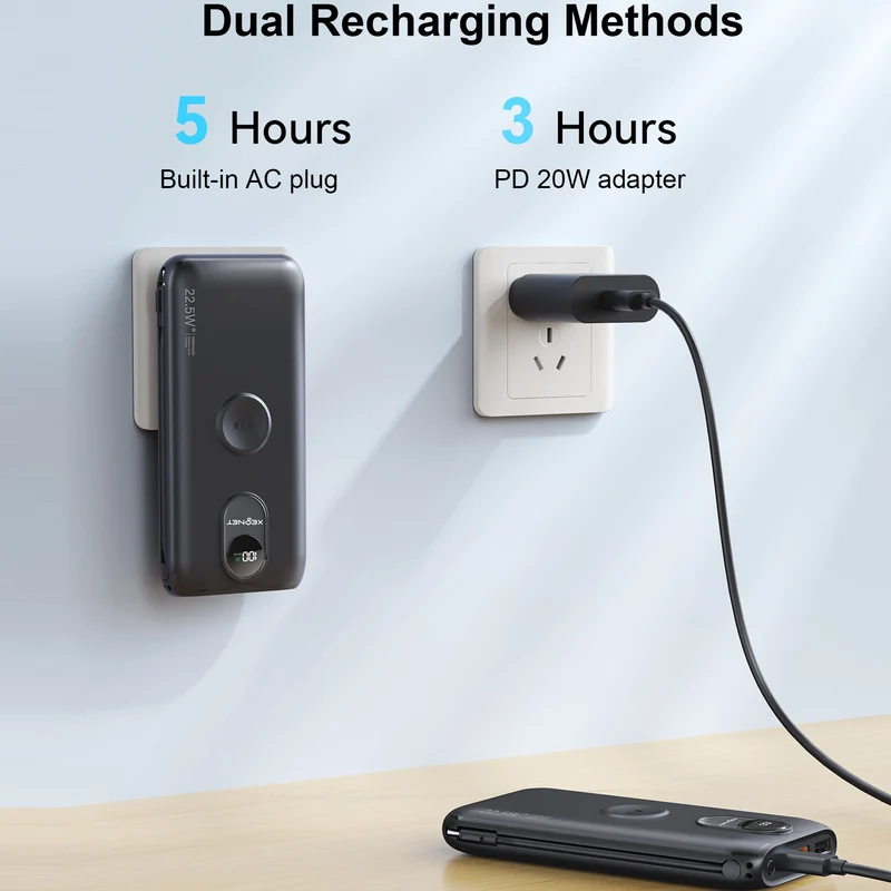 Tragbare Powerbank mit Qi-Ladefunktion und kabelgebundenem Schnellladesystem Skanto