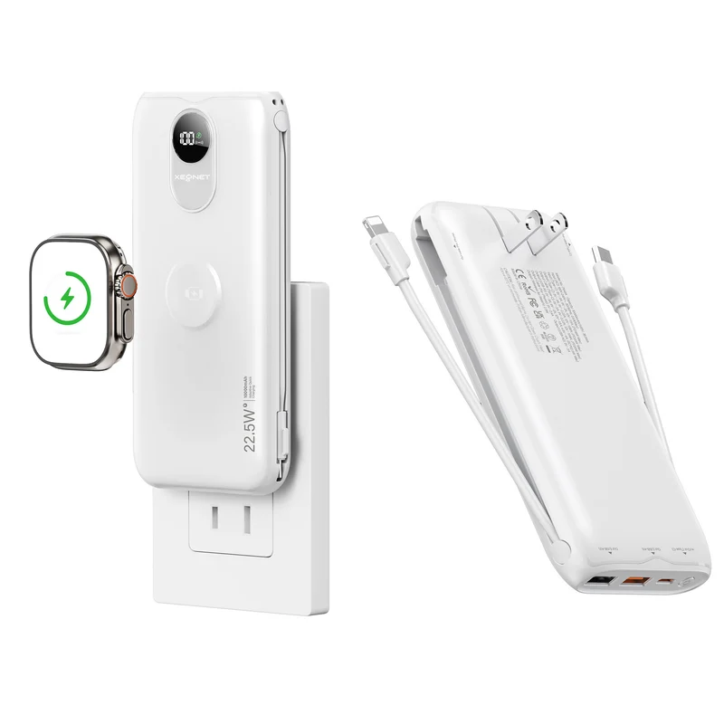 Tragbare Powerbank mit Qi-Ladefunktion und kabelgebundenem Schnellladesystem Skanto