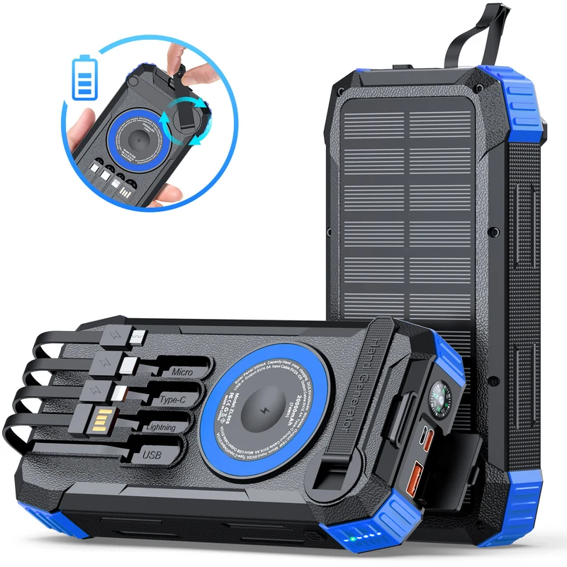 Portable Solar-Powerbank mit multifunktionalem Ladekabel Skanto
