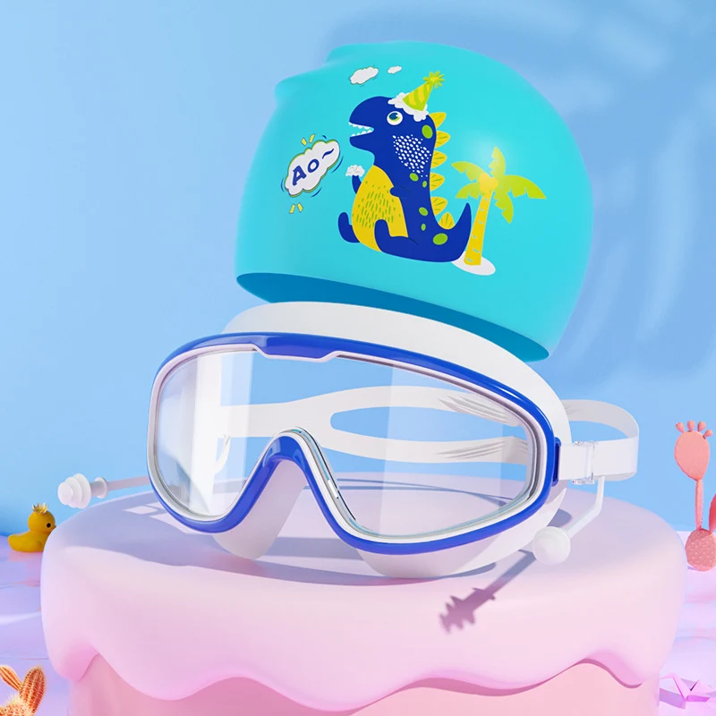 Schwimmmasken- und Badekappen-Set für Kinder mit Dinosaurier-Motiv Skanto