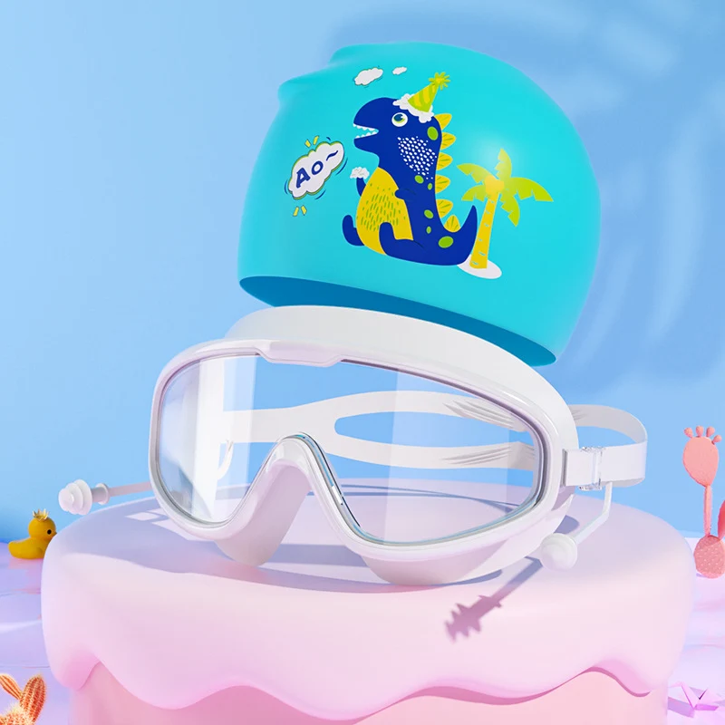 Schwimmmasken- und Badekappen-Set für Kinder mit Dinosaurier-Motiv Skanto