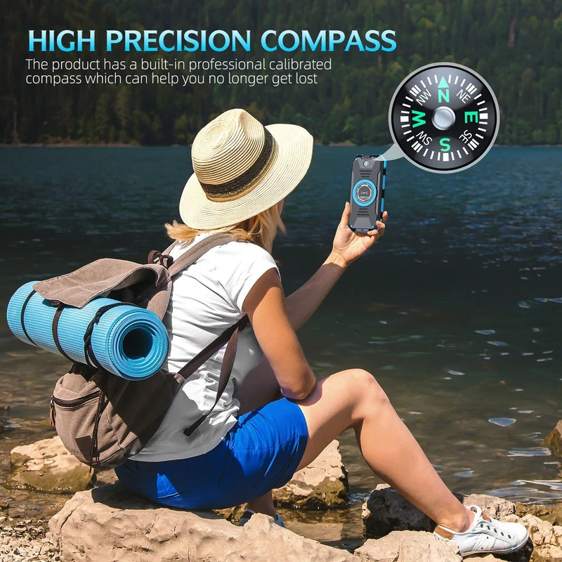 Solar-Powerbank mit integriertem Kompass und LED-Licht Skanto