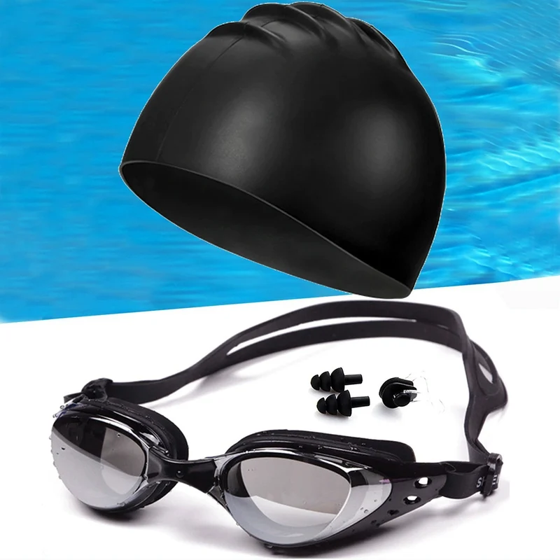 Schwimmset mit ergonomischer Schwimmbrille und Silikonkappe Skanto
