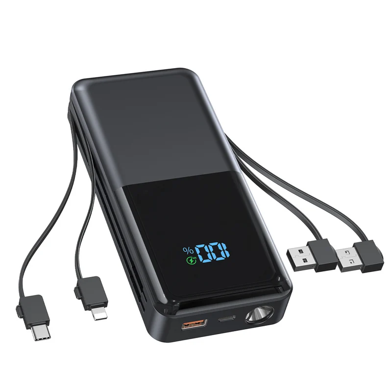 Powerbank mit integrierten Ladekabeln und LCD-Bildschirm Skanto