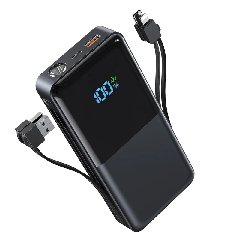 Powerbank mit integrierten Ladekabeln und LCD-Bildschirm Skanto