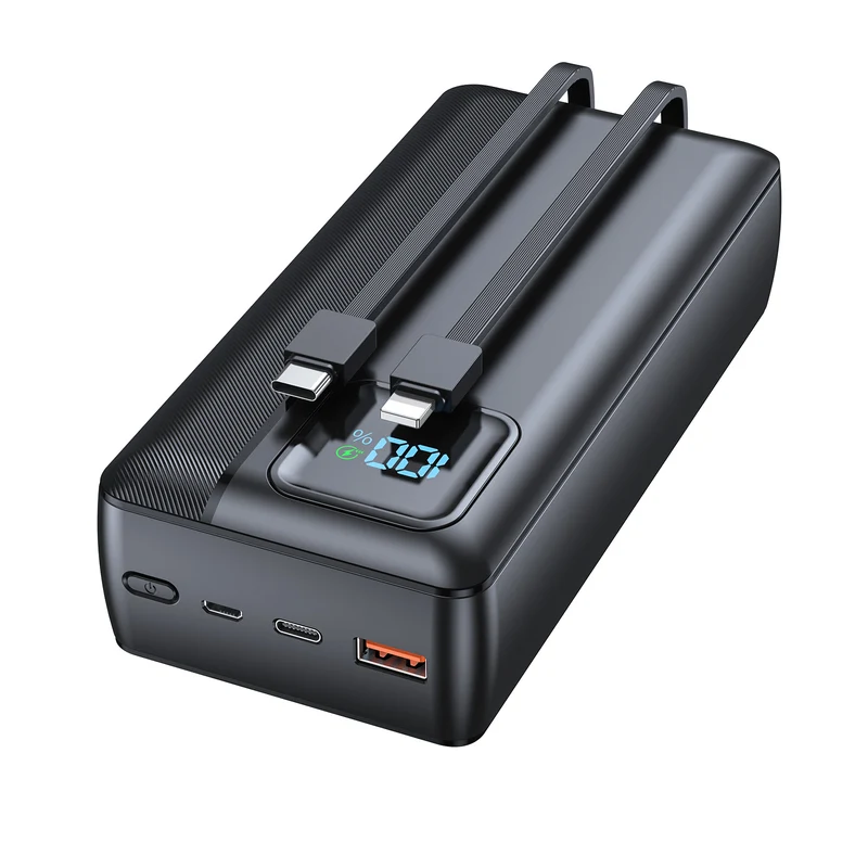 Powerbank mit integrierten Ladekabeln und digitalem Display Skanto