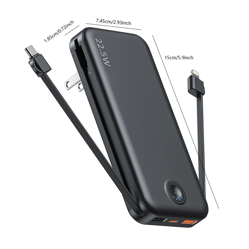 Powerbank mit integriertem Netzstecker und Schnellladefunktion Typ-C Skanto