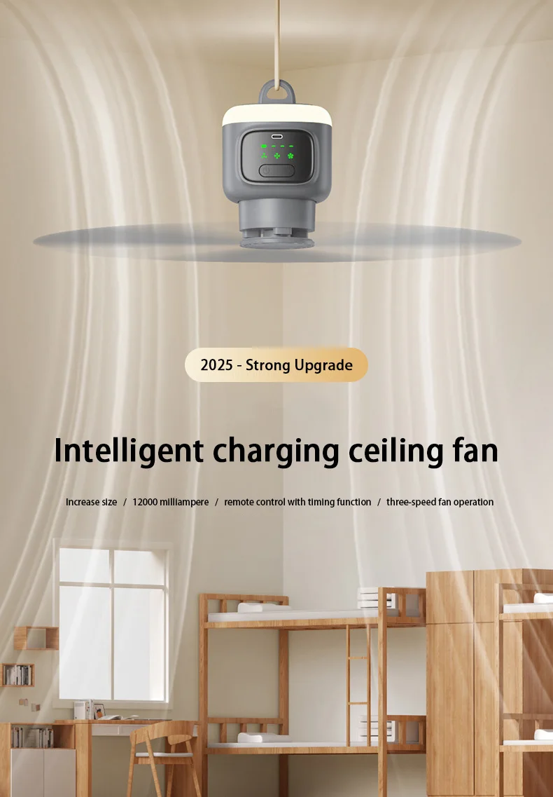 12000mAh Tragbarer Decken- und Campingventilator – Outdoor-Zelt-Luftzirkulator und Kühlventilator | Skanto