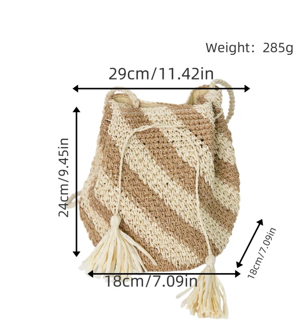 Geflochtene Handtasche mit Fransen und Streifendesign Skanto