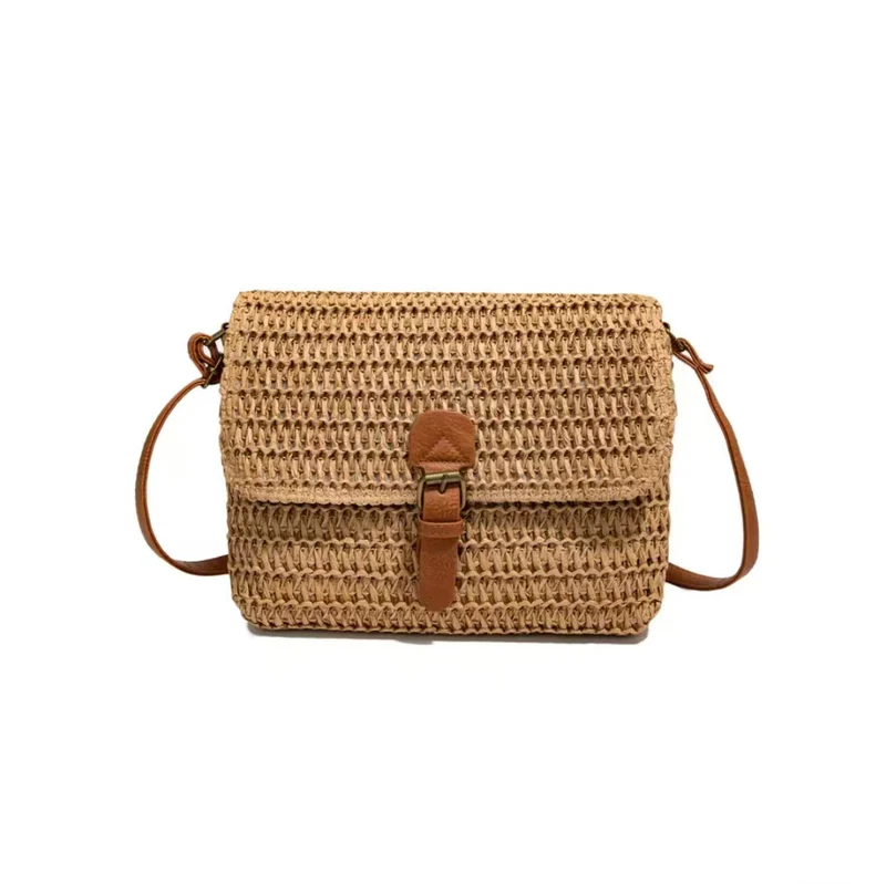 Handtasche aus geflochtenem Naturmaterial mit Lederdetails Skanto