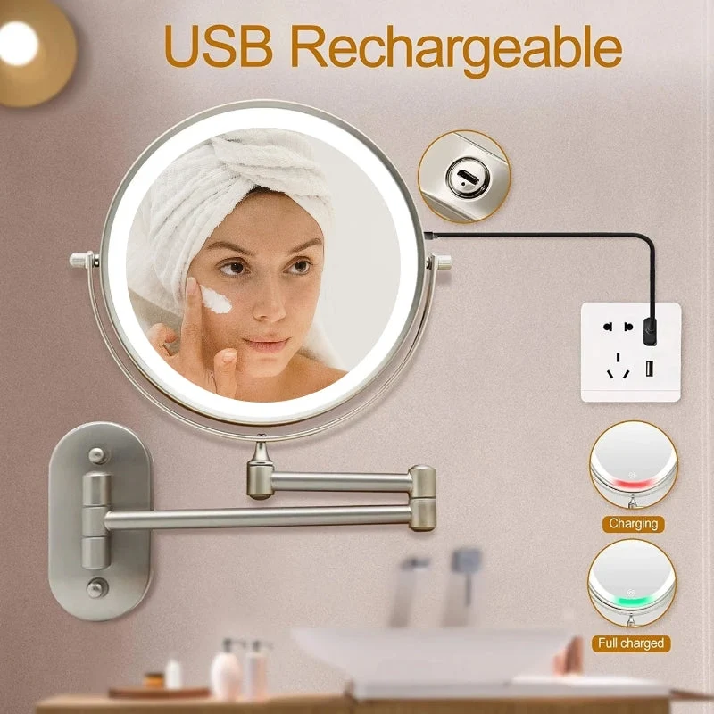 LED-Schminkspiegel mit Vergrößerung & USB-Akku | Skanto