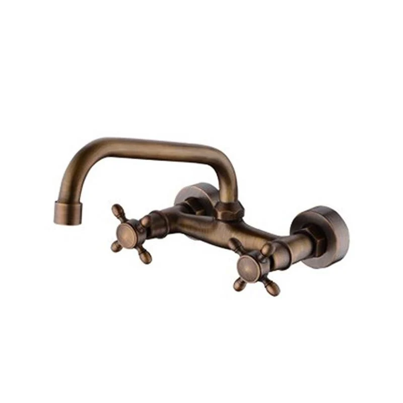 Industrieller Badewannenablaufdeckel, Wandmontage, massives Kupfer, Doppelkreuzgriff, Badewannenarmatur mit niedrigem Bogen