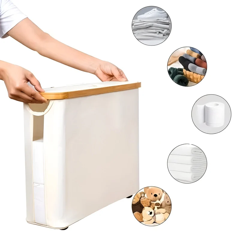 Großer Toilettenpapierhalter mit Deckel – Platzsparend und faltbar | Holzrahmen für Bad und WC | Skanto