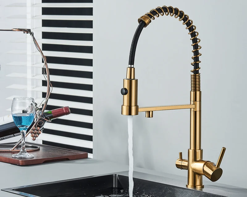 Sandsberg Schwarzer Filter-Küchenarmatur mit Doppelauslauf – Mischbatterie mit Wasserfilter für die Küche, Wasseraufbereitung und Reinigung | Skanto