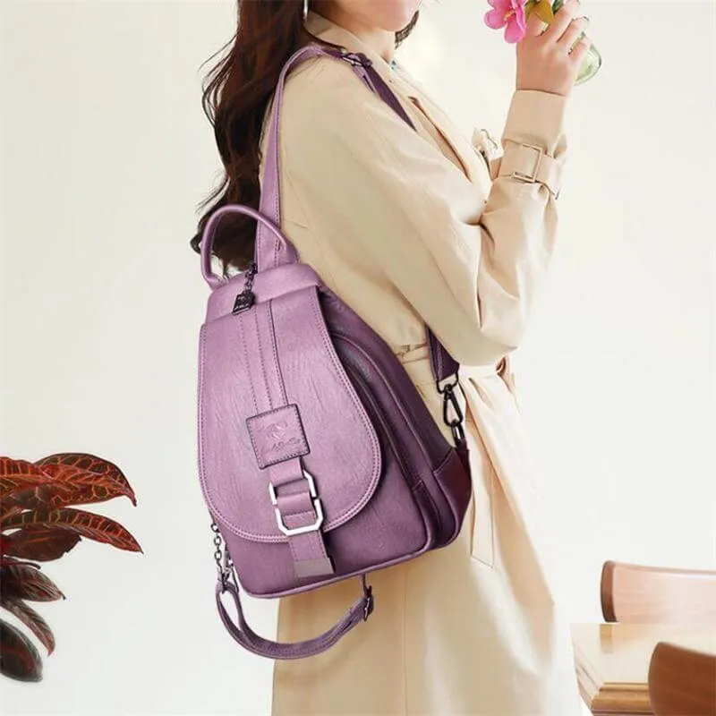 Damen-Lederrucksack mit Anti-Diebstahl-Fach und kompaktem Design | Skanto