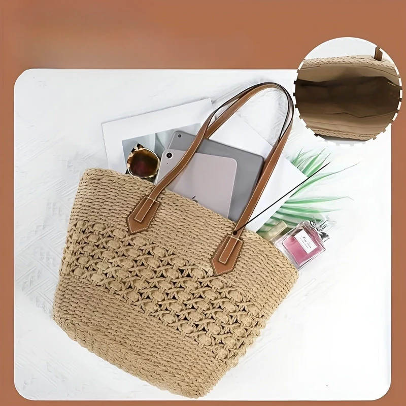 Stroh-Strandtasche – Großes Fassungsvermögen & Leichtgewicht | Perfekt für Shopping und Urlaub | Skanto