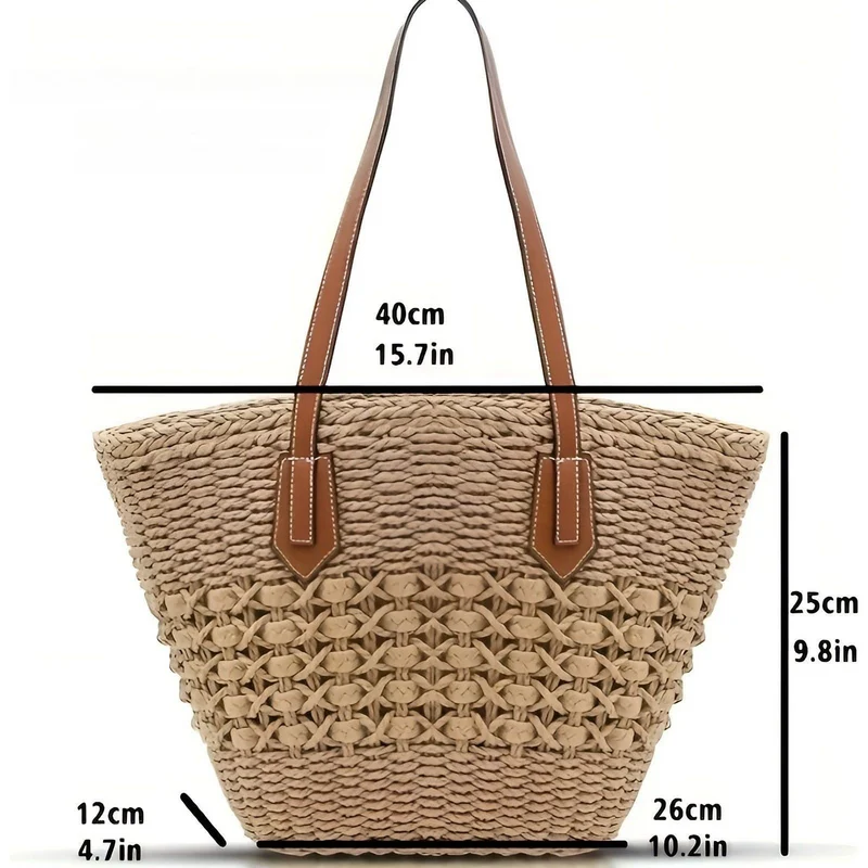Stroh-Strandtasche – Großes Fassungsvermögen & Leichtgewicht | Perfekt für Shopping und Urlaub | Skanto