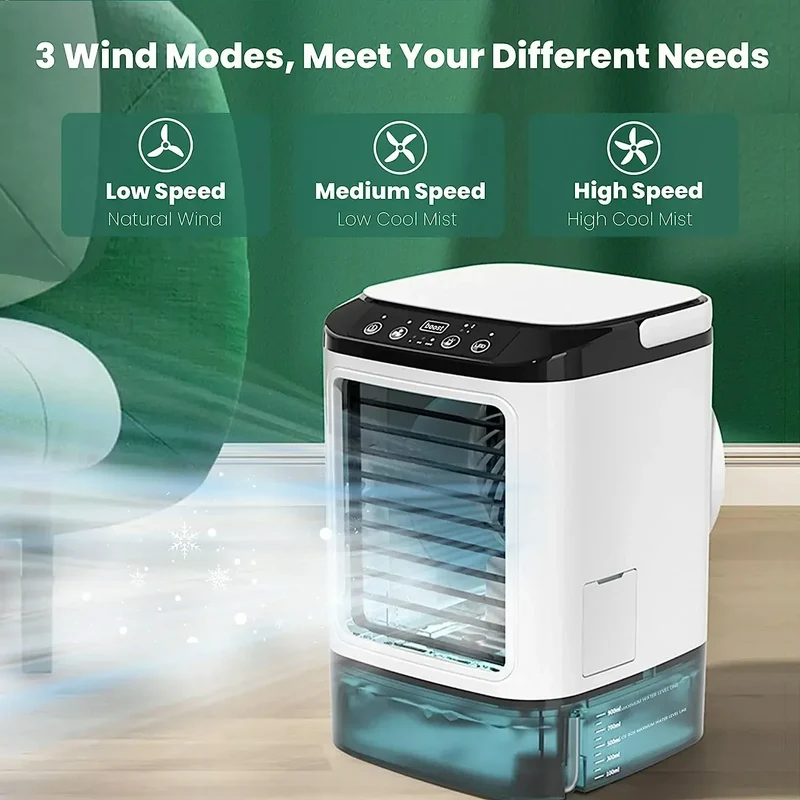Skanto Tragbarer Klimaanlagen-Ventilator für den Schreibtisch, Dual-Spray, Ultraschall-Zerstäubung, 3 Geschwindigkeiten, leiser Luftkühler, Nachtlicht, elektrischer Ventilator für Zuhause | Skanto