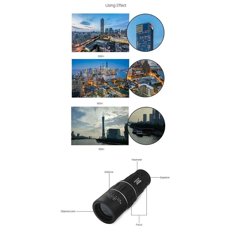 Skanto | 16 x 52 Dual-Fokus-Monokular-Teleskop, optisches Zoomobjektiv-Fernglas