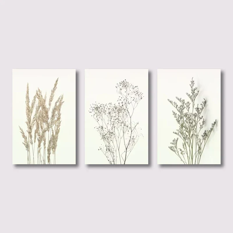 3er-Set Wildblumen Wandkunst Fine Art Leinwanddrucke Minimalistische Botanische Drucke Poster Bilder für Wohnzimmer Deko | Skanto