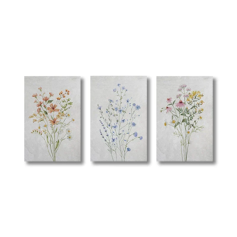3er-Set Wildblumen Wandkunst Fine Art Leinwanddrucke Minimalistische Botanische Drucke Poster Bilder für Wohnzimmer Deko | Skanto