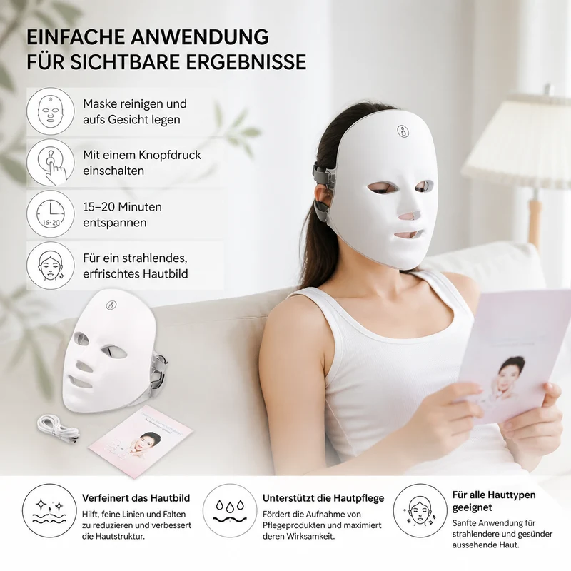 LED Gesichtsmaske – Professionelle Lichttherapie zur Hautverjüngung für Zuhause