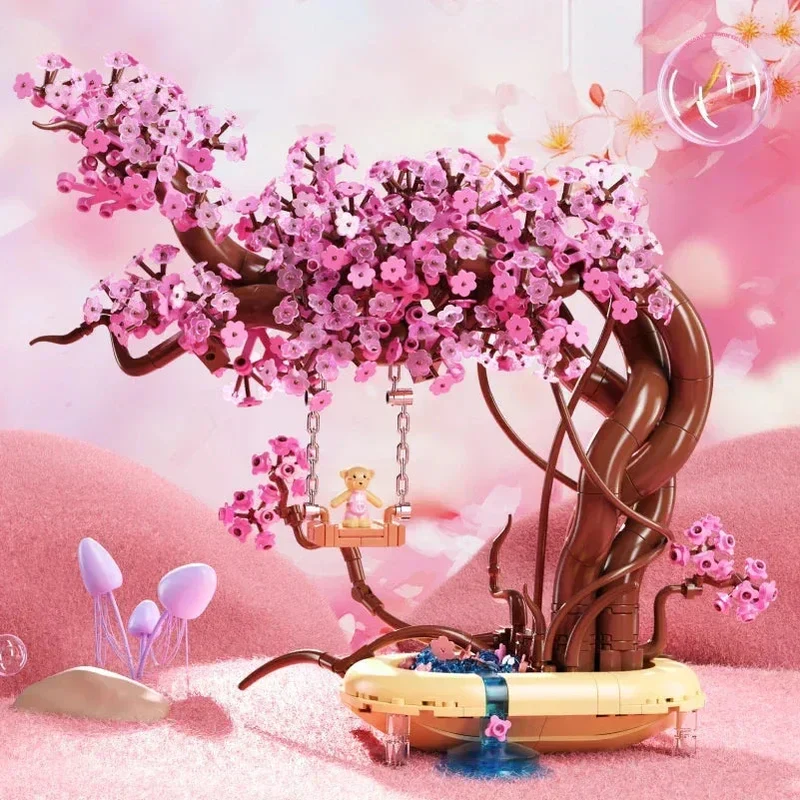 Skanto | Romantische Sakura Bär Schaukelbaum Mikro-Bausteine