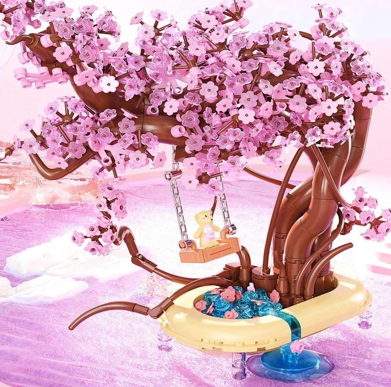 Skanto | Romantische Sakura Bär Schaukelbaum Mikro-Bausteine