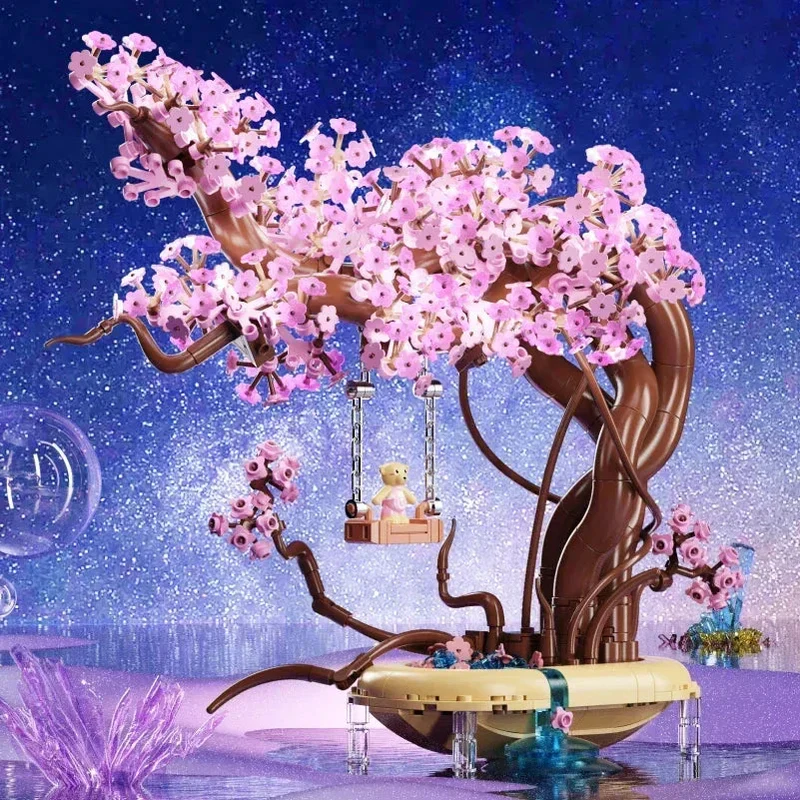 Skanto | Romantische Sakura Bär Schaukelbaum Mikro-Bausteine