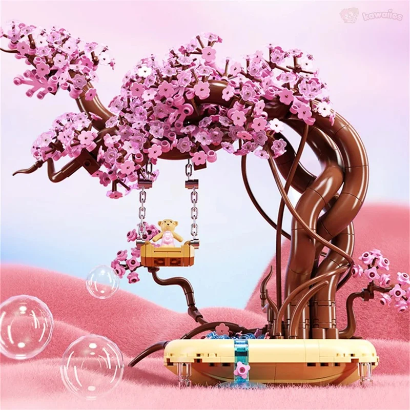 Skanto | Romantische Sakura Bär Schaukelbaum Mikro-Bausteine