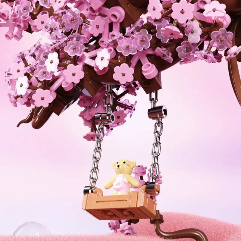 Skanto | Romantische Sakura Bär Schaukelbaum Mikro-Bausteine