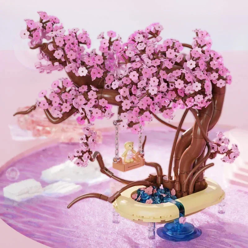Skanto | Romantische Sakura Bär Schaukelbaum Mikro-Bausteine
