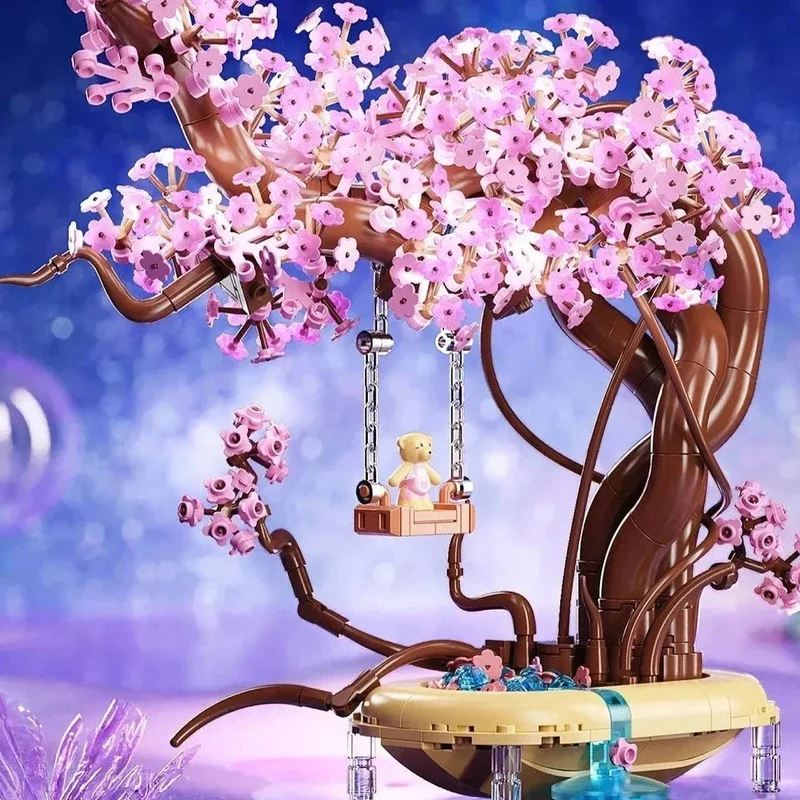 Skanto | Romantische Sakura Bär Schaukelbaum Mikro-Bausteine