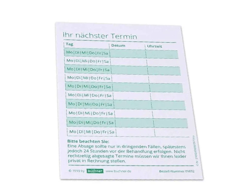 Terminzettel mit Wochentag, 250 Stück