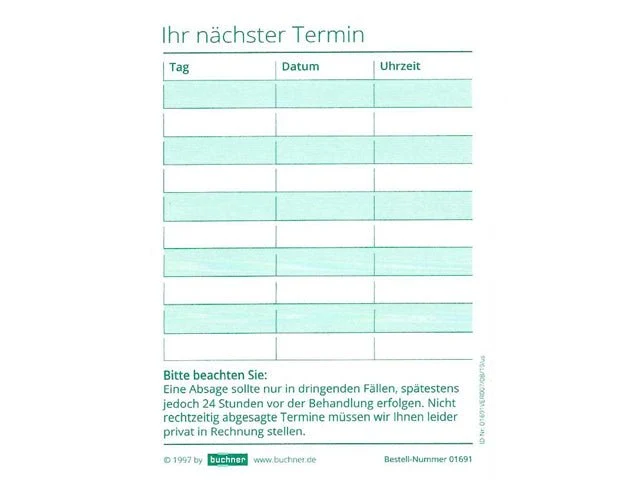 Terminzettel, Standard mit 10 Terminen, 250 Stück in Spenderbox