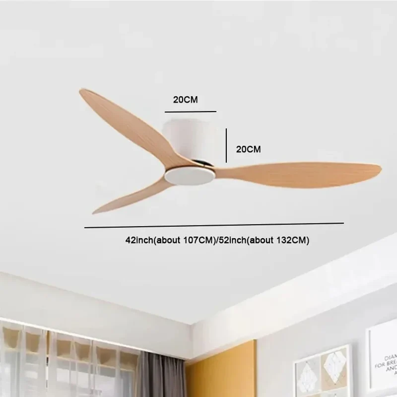 42-52 Zoll Deckenventilatoren mit DC-Motor – Fernbedienung, flache Kühlventilatoren, ohne Licht, Optionen in Weiß, Holz & Schwarz | Skanto