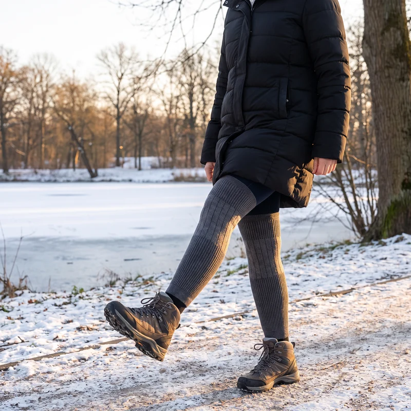 Universelle lange Kniewärmer mit dickem Kunstfellfutter für den Winter