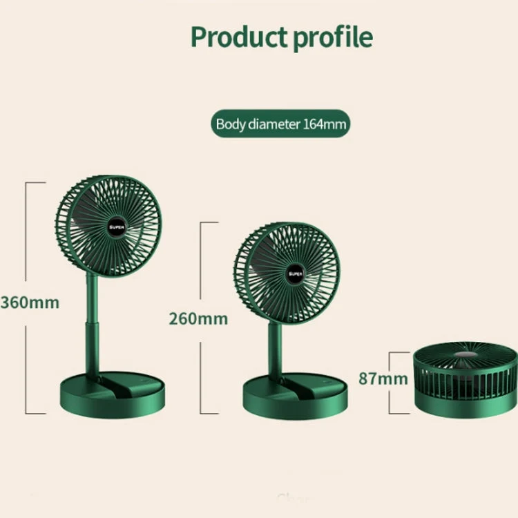 Skanto Tragbarer Klappventilator Ausziehbarer Standventilator, Stil: Wiederaufladbar (Grün) | Skanto