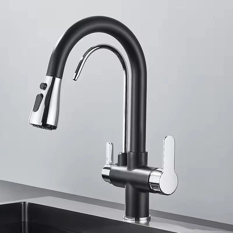 Mattschwarzer Filterhahn für die Küche, ausziehbarer Brausekopf, 360° schwenkbar, Dreiwege-Wasserfilterhahn, Spültischmischer | Norvo