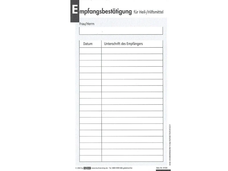 Empfangsbestätigung für Heil-/HIlfsmittel