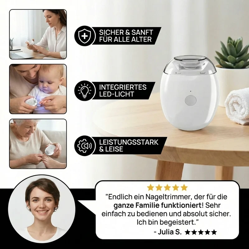 Profi Elektro-Nageltrimmer mit LED-Licht – Sanfter Nagelschneider für die ganze Familie