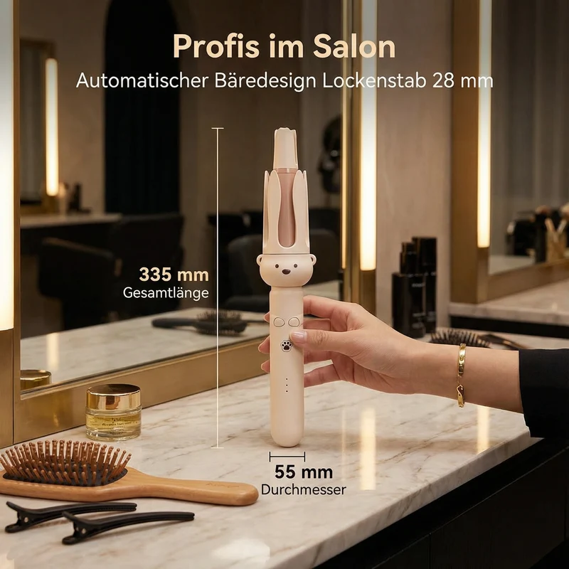 Automatischer Bäredesign Lockenstab 32 mm – Elektrischer Rotations-Lockenstyler