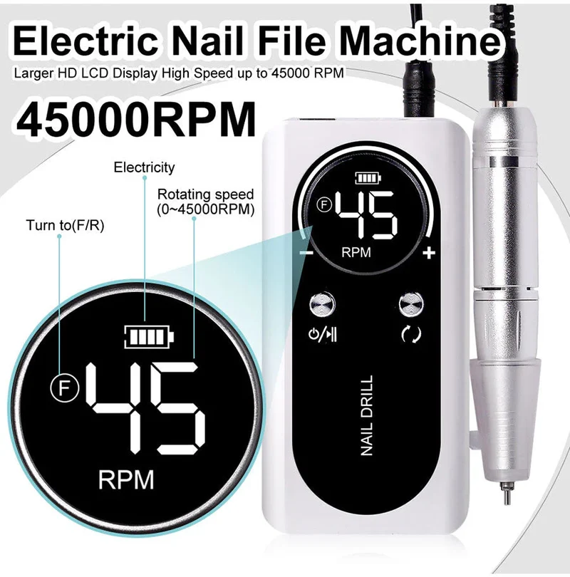 Hochleistungs-45000RPM Tragbare Elektrische Nagelfeile Mit Akku | Leises Design für Professionelle Maniküre