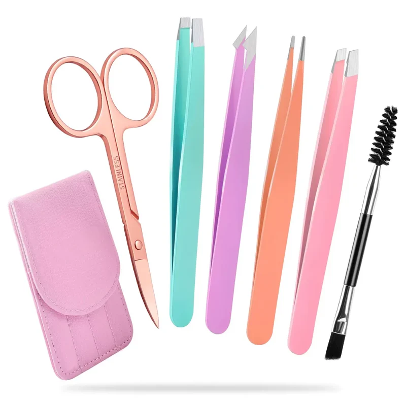 Präzisionspinzetten-Set – 6-teiliges Augenbrauen-Kit mit Reiseetui