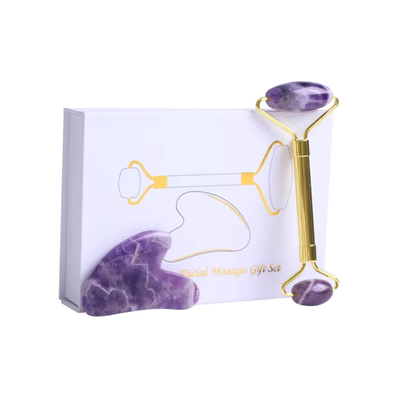 Gua Sha Stein und Gesichtsroller Set