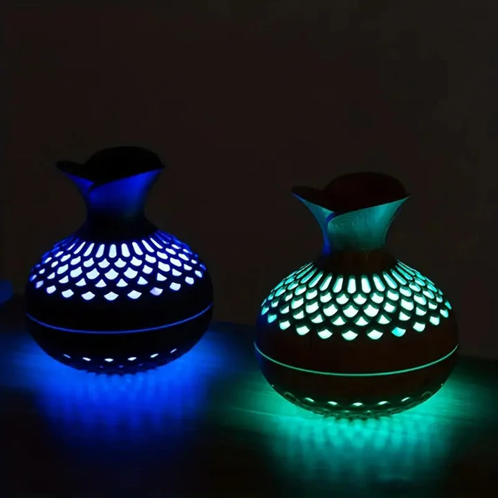 Aromatherapie-luftbefeuchter Mit LED – Diffuser In Holzoptik & Nachtlicht