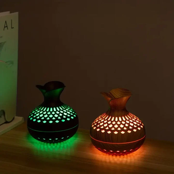 Aromatherapie-luftbefeuchter Mit LED – Diffuser In Holzoptik & Nachtlicht