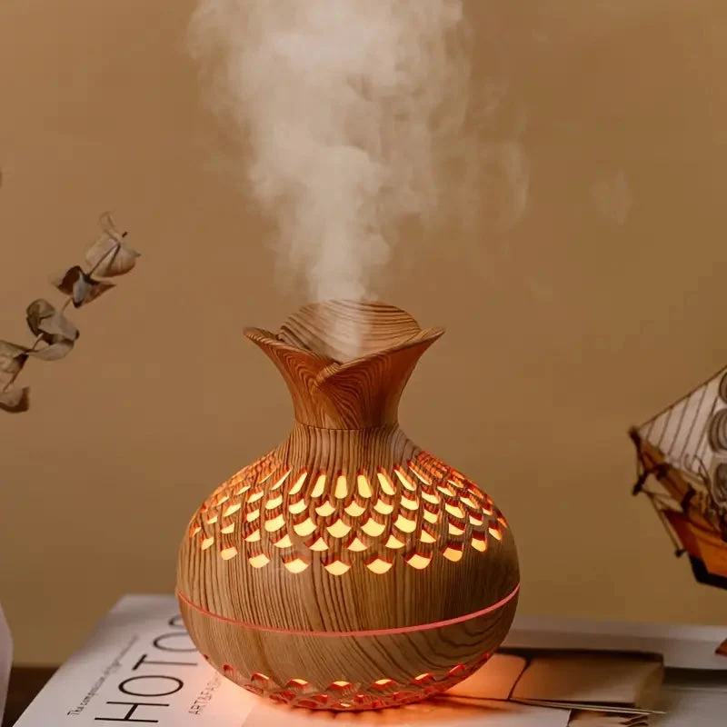 Aromatherapie-luftbefeuchter Mit LED – Diffuser In Holzoptik & Nachtlicht