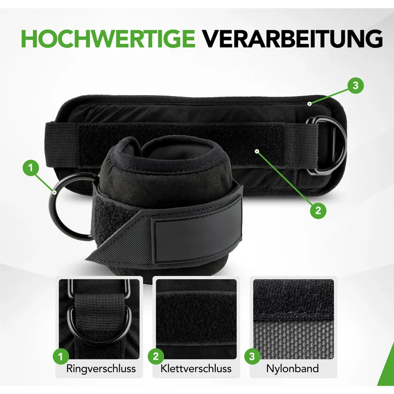 Fußmanschette Premium mit Polsterung, einstellbare Beinschlaufe aus Dacron für Po- und Beintraining am Kabelzug