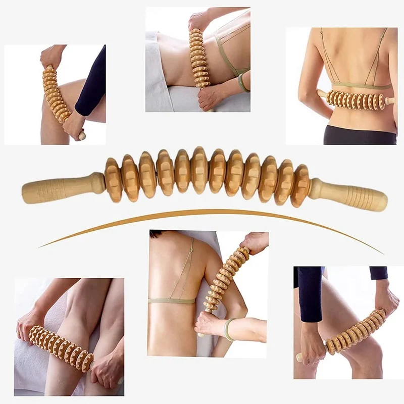 Massageroller aus Holz mit 12 Rollen